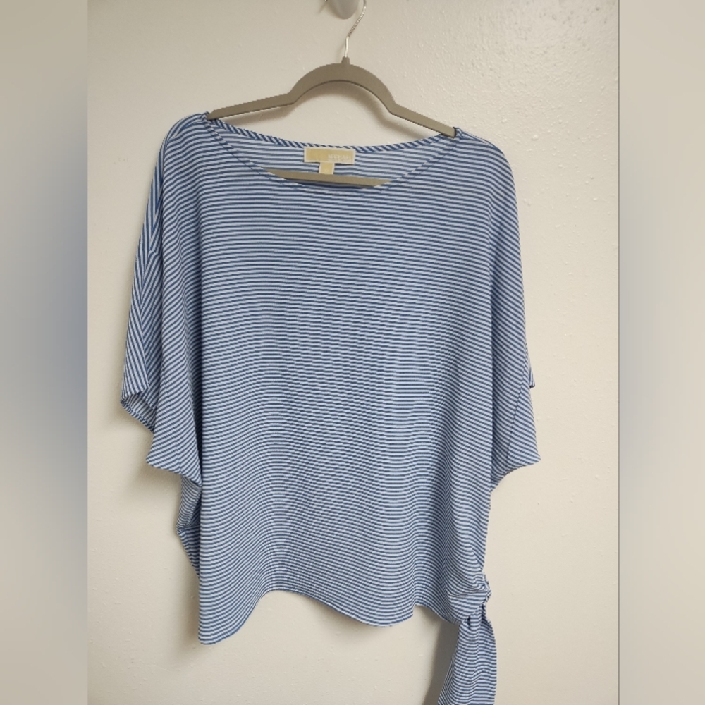 Michael Kors Striped Light Blue/White Side Tie Women's Shirt Size 2X